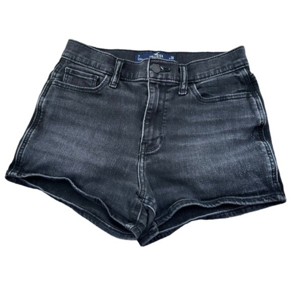 Hollister Womens High-Rise Black Denim Shorts W28